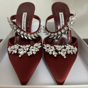 (Sold elsewhere) Manolo Blahnik Lurum in Burgundy Satin